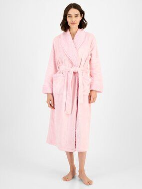 #1229 Charter Club Women's Long Plush Fleece-Trim Robe- Pink